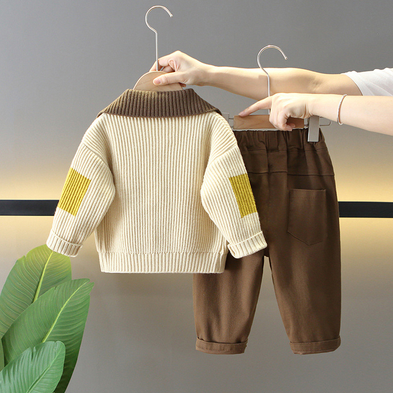 6146 Traje de otoño para niños 2025 nuevo estilo estilo occidental chaqueta de suéter para niños traje de tres piezas guapo bebé versión coreana primavera