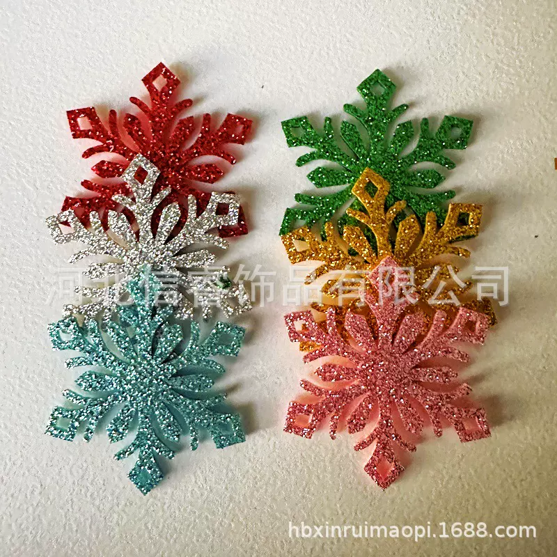 跨境圣诞节装饰雪花片 金粉发饰发夹材料挂绳雪花