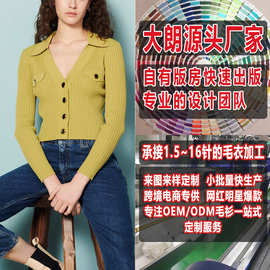 大朗毛衣加工厂定做 欧美春秋装长袖开衫针织衫 来图来样打版定制