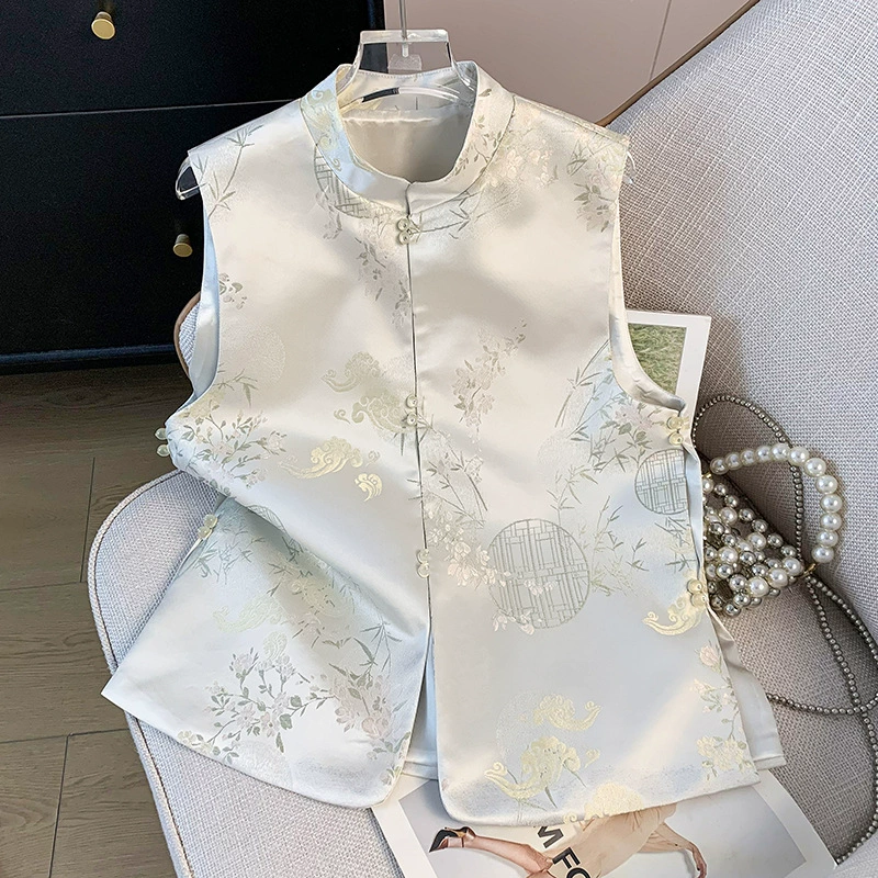Физический магазин качества Национальный стиль тяжелой промышленности вышитый топ жилет китайский ретро маленький воротник кардиган