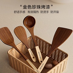 国境を越えた木製の鍋用スパチュラ、黒檀の木製スパチュラ、家庭用炒め物用スパチュラ、高温耐性のある炒め物用スプーン、木製スプーン、ご飯用スプーン、特大