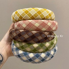Sweet and cute girl-style literary headband hair accessory, Korean new colorful geometric grid fabric headband hair accessory