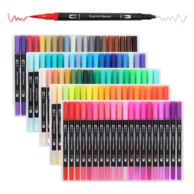 Amazon marcador de doble cabeza a base de agua de cabeza suave pluma de acuarela traje de pintura para niños acuarela pluma fabricante de suministros de arte