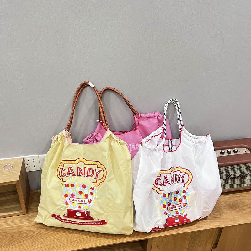 Bordado japonés protección del medio ambiente bolsa de compras Portátil Bolsa De mano bolsa de tela Oxford cadena de bolas bolso de nylon bordado image 5