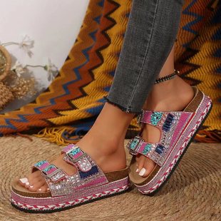 2024 Europe and the United States cross-border plus size foreign trade new explosions national style plus size pedal platform sandals women