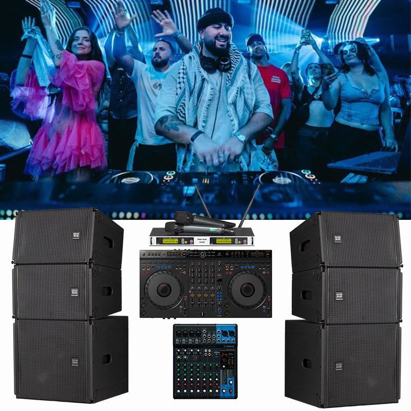 DJ sistema de sonido de disco al por mayor equipo de amplificación de sonido de matriz de línea activa conjunto completo de sonido de escenario activo portátil