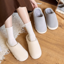 纯色加绒加厚棉拖鞋厚底室内外居家保暖情侣时尚柔软舒适毛毛拖鞋