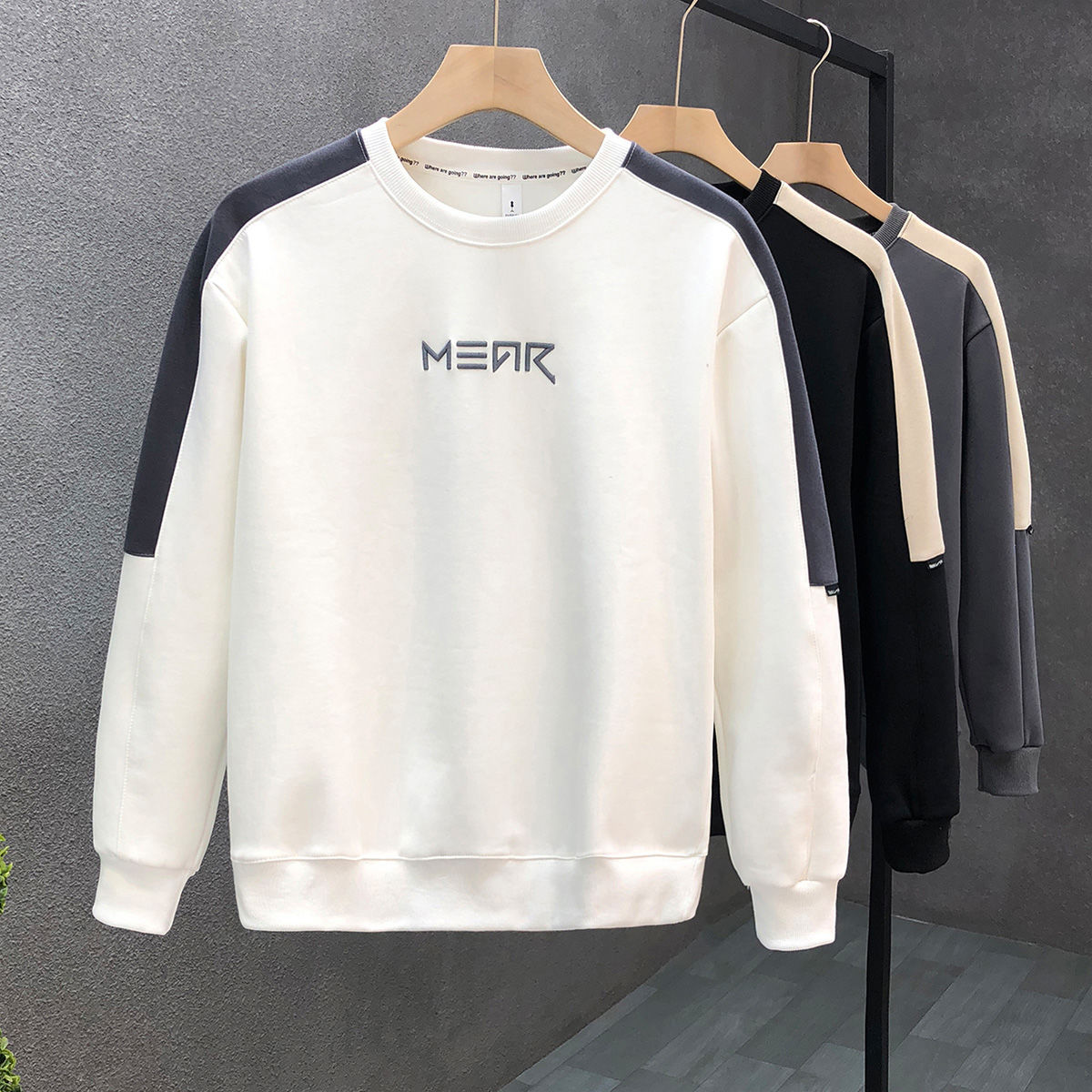 棉字母感痞帅男士卫衣秋冬季潮流百搭套头长袖刺绣外穿