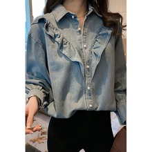 春秋大码女装韩范牛仔长袖衬衫显瘦减龄新款打底衫高档穿搭