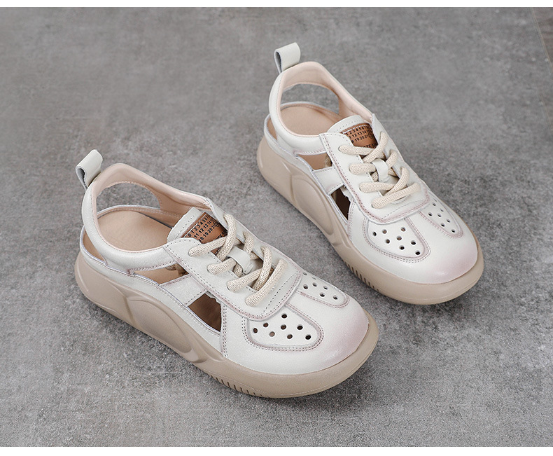Sandal bít mũi thể thao da bò thật đế dày cổ điển mùa hè — Màu be chi tiết 13