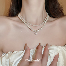 简约锆石多层珍珠吊坠项链法式轻奢气质锁骨链时尚优雅高级感项饰
