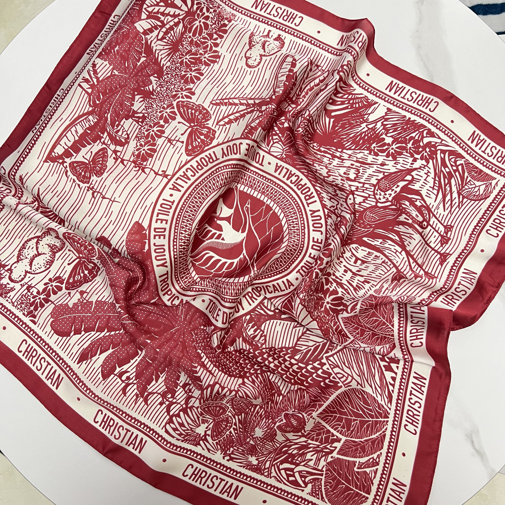 45g Weight Silk Scarf Classification Satin Material Summer Season Women'S Gender Women's Elegant Bird Satin Printing Scarves & Gloves 无