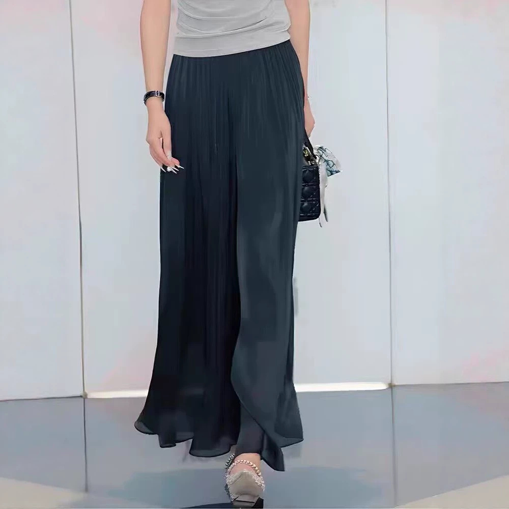 Quần culottes nữ ống rộng chất liệu lụa lưu ly mát mẻ, thiết kế xếp ly bay bổng — màu đen chi tiết 2
