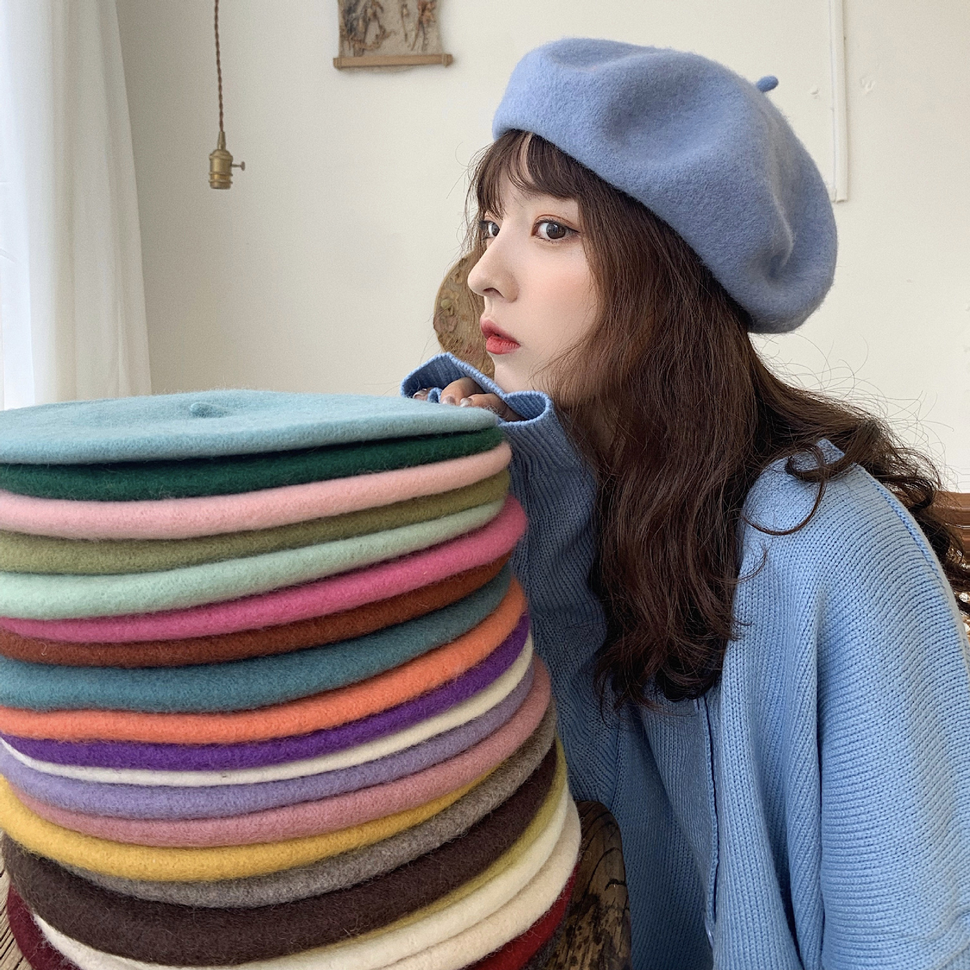 Beret Women's Autumn and Winter British Vintage Solid Color Painter Hat Korean Style Japanese Style Cute Casual Spring and Autumn Pumpkin Hat Trendy