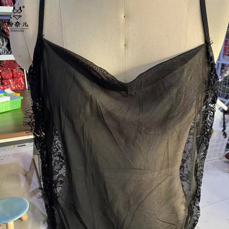 2023 nuevo europeo y americano más tamaño sexy camisón sexy traje de encaje transparente grasa sexy Lencería