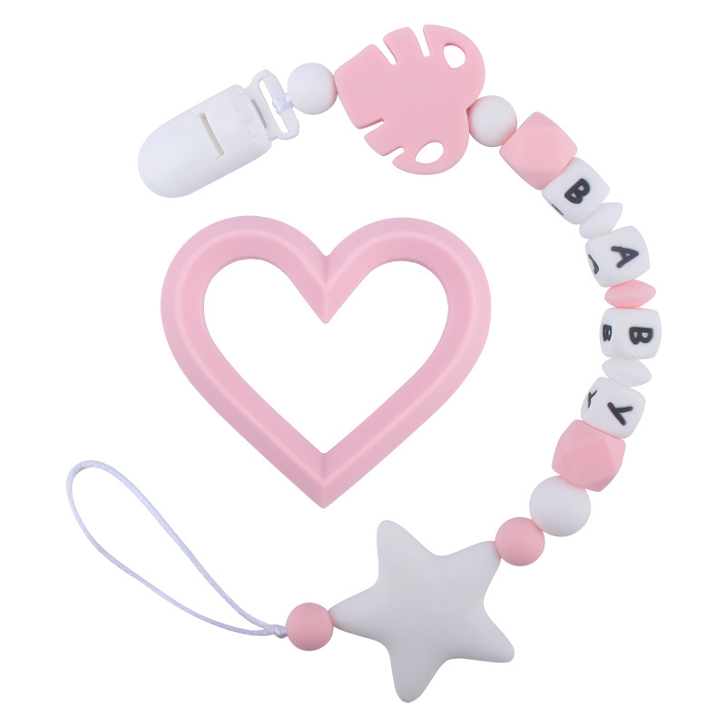 Bebé suministros de dibujos animados hojas mordedor bebé estrella grande molar juguete DIY bebé nombre chupete cadena traje