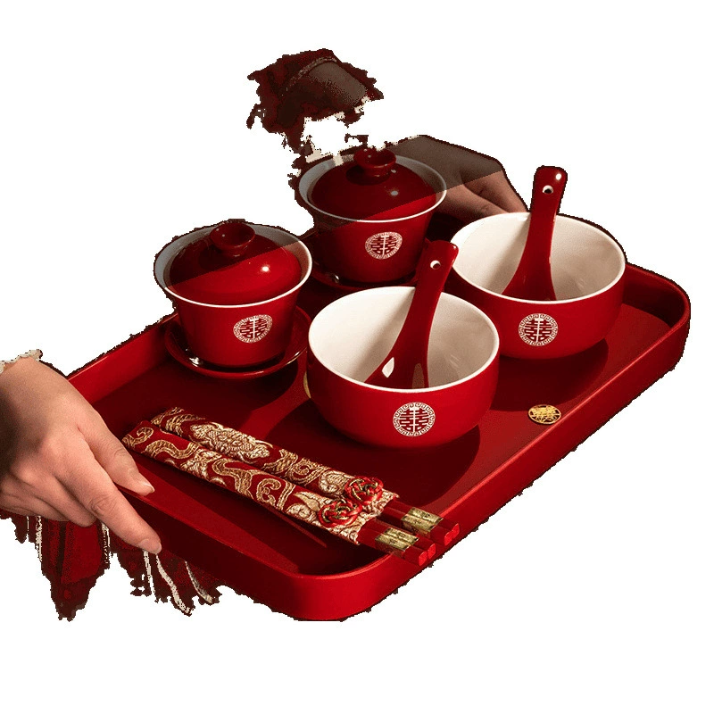 Red tea cup for beloved, festive tea set, wineglass