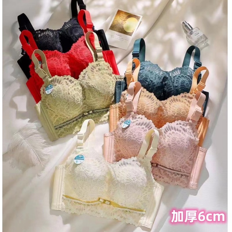 加厚6cm饅頭杯小胸聚攏顯大調整型文胸套裝性感蕾絲收副乳內衣bra