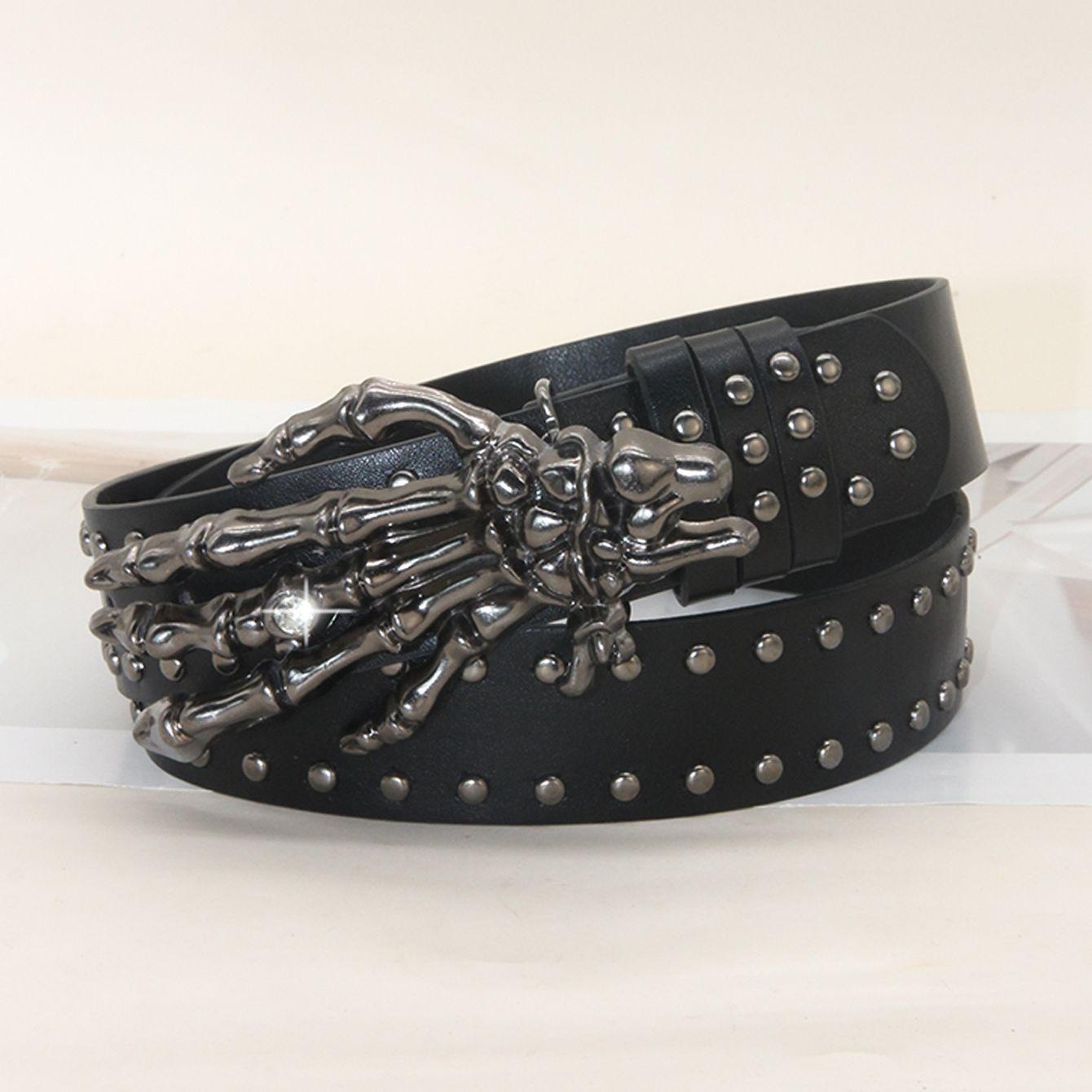 Poker Totenkopf Handschuh Nieten Gürtel Herren Universal Dekoration Gürtel für Röcke Jeans Ledergürtel Punk Style Gürtel