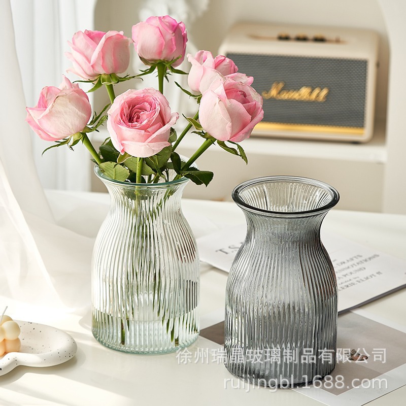 欧式玻璃花瓶ins风创意插花水养干花鲜花大口径透明花瓶客厅摆件