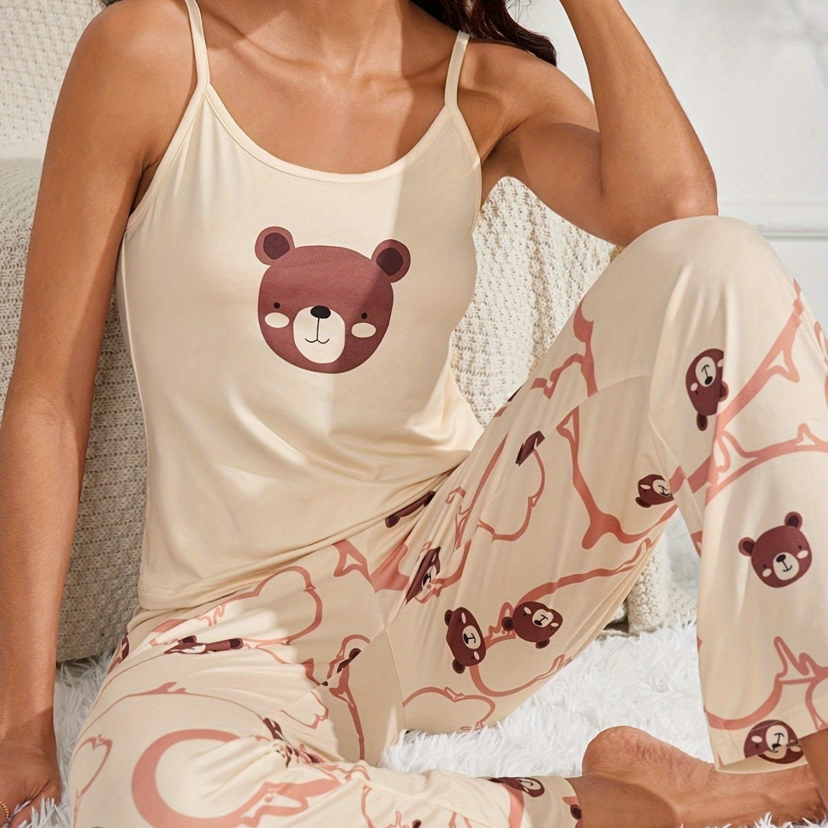 Verano nuevo estilo oso honda traje de pijama de servicio a domicilio pantalones de honda impresos traje casual de dos piezas mujer