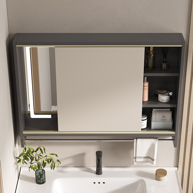 Feng Shui gabinete espejo gabinete de baño caja de espejo oculto combinación invisible baño inteligente Push-Pull gabinete de espejo montado en la pared