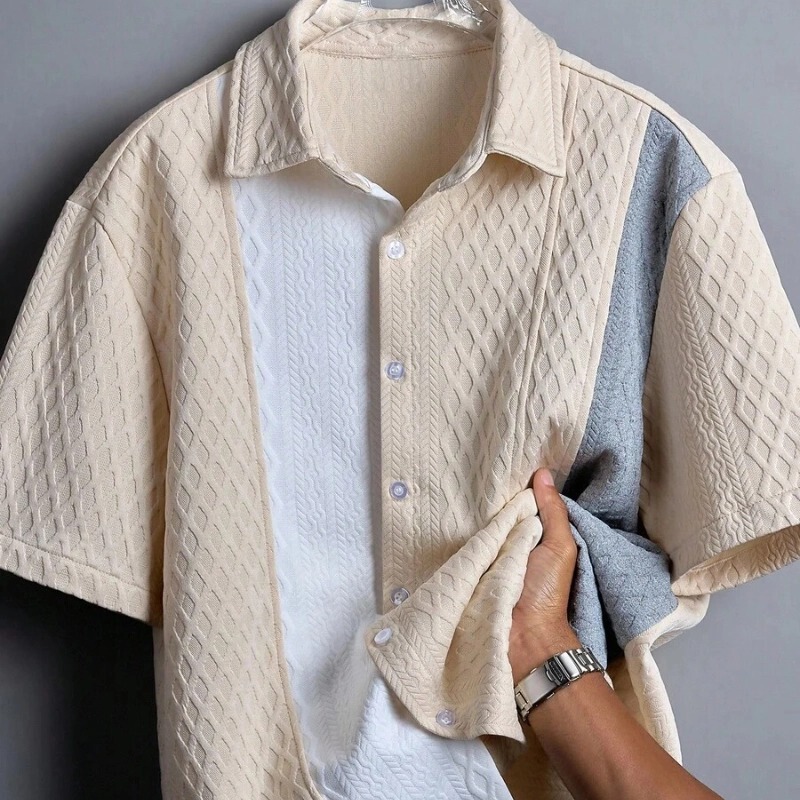 Knitted Short-Sleeved Shirt for Men, Loose Texture, Summer Casual Shirt for Men and Women, Factory Ready Stock Wholesale, No Ironing, Anti-Wrinkle
