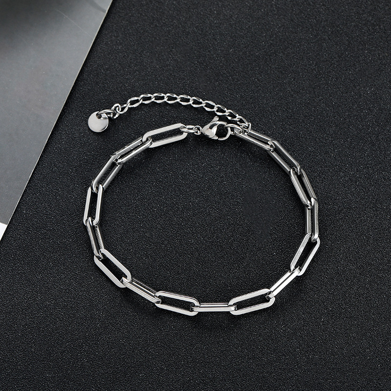 European and American Cross-Border Men's Fashion Bracelet Simple Stainless Steel Flat Long Cross Chain Bracelet