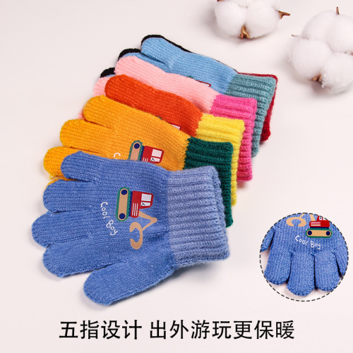 Winter boys and girls gloves, warm and cold-resistant five-finger gloves for girls, knitted gloves for girls, cute cartoon knitted