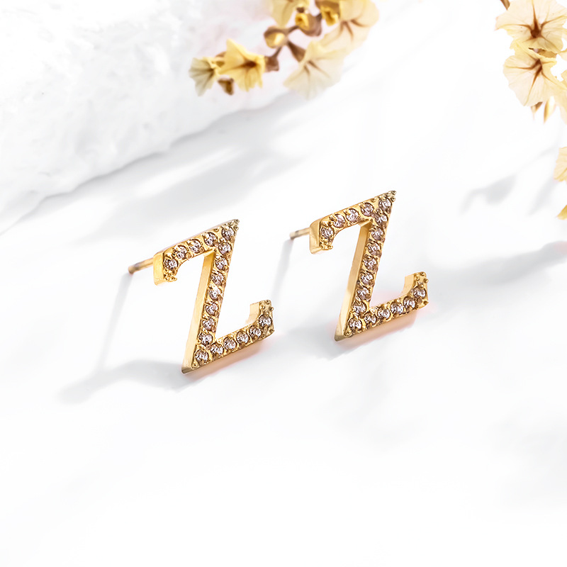 Women's Gender 1 Pair Simple Style Letter Inlay Titanium Steel Zircon Ear Studs