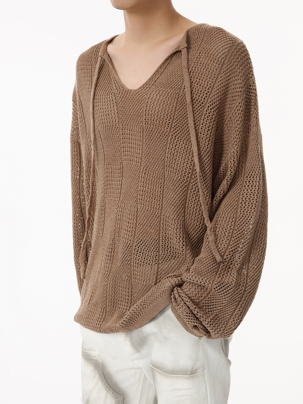 MTLCLOTHES Hombres| 2024 otoño nuevos productos coreanos perezosos sueltos agujeros delgados camisa de punto de manga larga moda