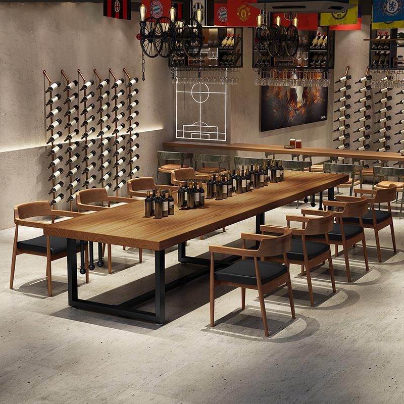 American Solid Wood Dining Table Retro Industrial Style Bar Chinese Restaurant Dining Table and Chair Combination Rectangular Commercial Hotel Dining Table