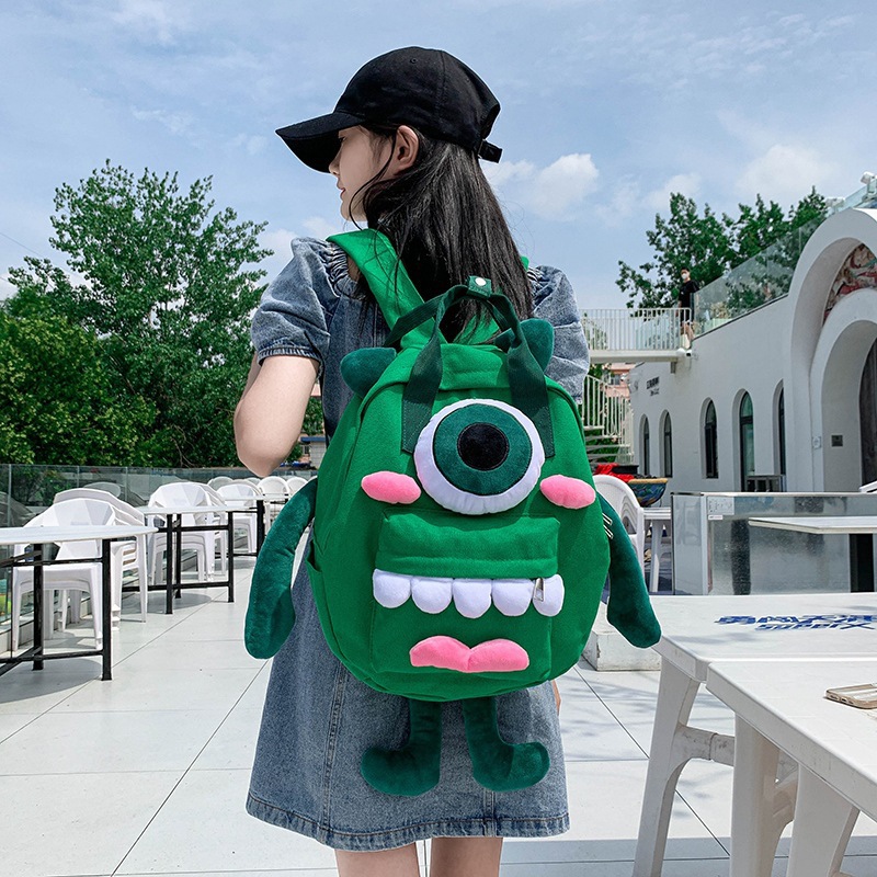[live same] Cute cartoon backpack new style monster girl backpack travel large capacity canvas bag
