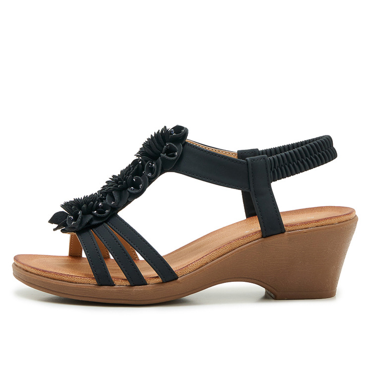 Sandal nữ quai mảnh họa tiết hoa đế xuồng cao gót 9 cm — màu nâu, màu đen, màu mơ chi tiết 26