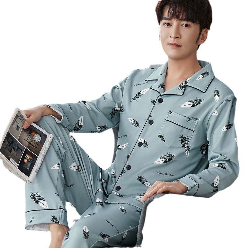 100% pijamas de algodón de los hombres de primavera y otoño de algodón de manga larga casual adolescentes pueden usar fuera de algodón