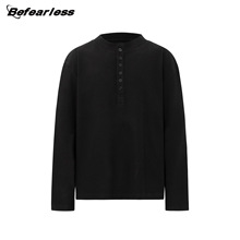 重磅太空棉提花亨利领长袖T恤男女潮牌宽松boxy老钱风基础打底衫