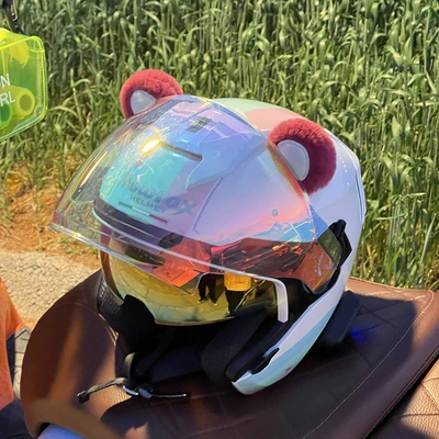 Strawberry Bear Ears Electric Vehicle | Motosiklet dəbilqələri