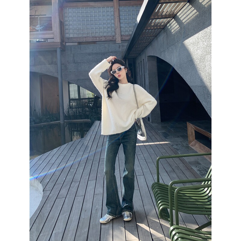 MULVAN宽松圆领毛衣女秋冬新款慵懒风休闲百搭套头羊毛针织衫|undefined