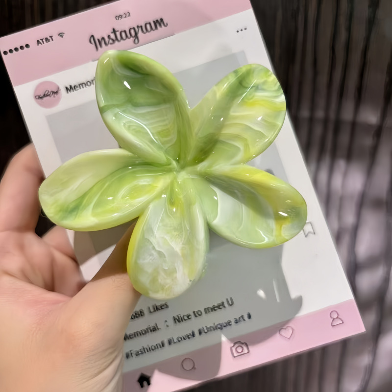 2025年新作クロスボーダー染めプルメリアグリッパー、ネットセレブ流紋花、高級ヘアピン、気質大理