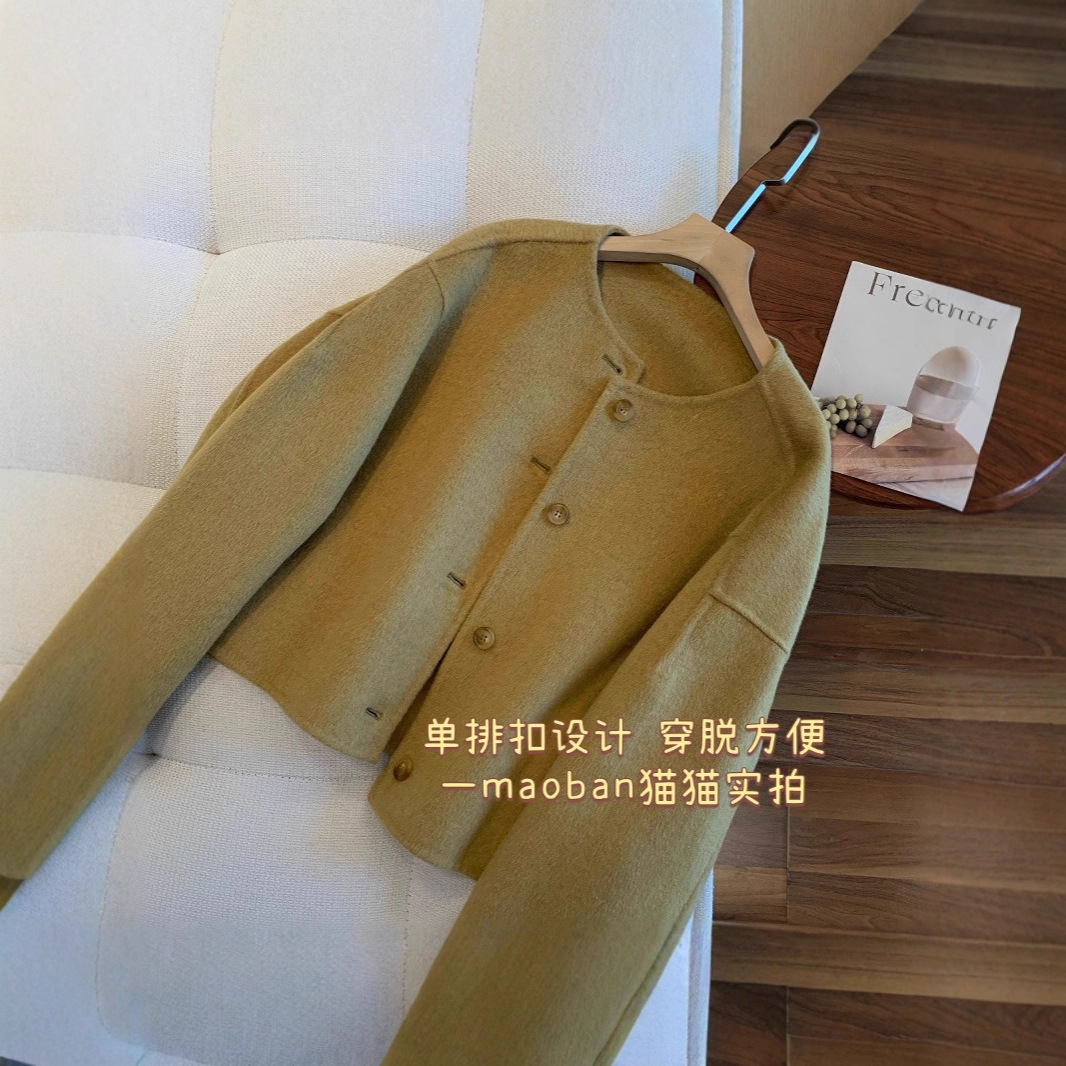 복지청~100 초극세울 소프트하고 두꺼운 클래식 라운드넥 쇼트 핸드메이드 코트