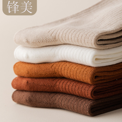 Men's mid-calf socks pure cotton gauze autumn and winter thickened business casual socks men's solid color striped vertical strips anti-odor stockings