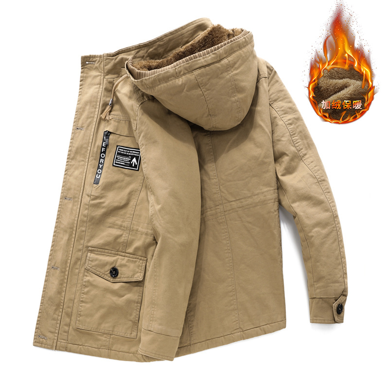 Abrigo de algodón acolchado de invierno para hombres con forro polar engrosado ropa de trabajo de mediana edad y edad avanzada rompevientos algodón casual más tamaño Abrigo acolchado de algodón al aire libre transfronterizo