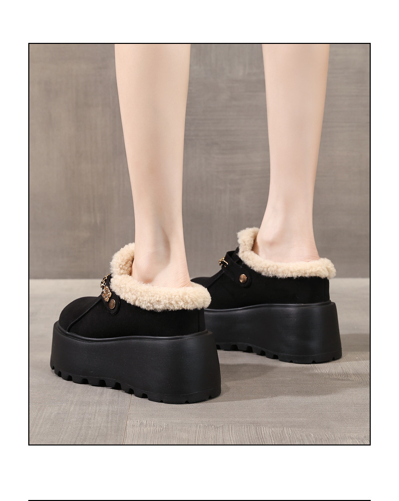 Dép lông giữ ấm mũi kín đế dày tăng chiều cao trong, phong cách Birkenstock thu đông — màu đen chi tiết 19