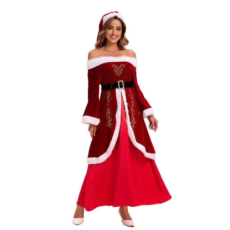M-6Xl Large Size Christmas Costume Santa Claus with Shawl Adult Female Christmas Skirt Stage Performance Costume Large Size
