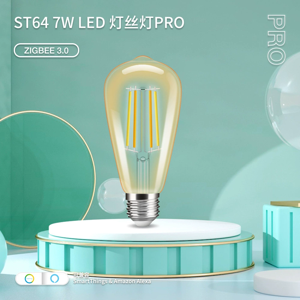 Geller ZigBee3.0 умная LED-нить лампа стеклянная ретро 7Вт может регулироваться тёплый и тёплый белый - лампа для гостиной ST64