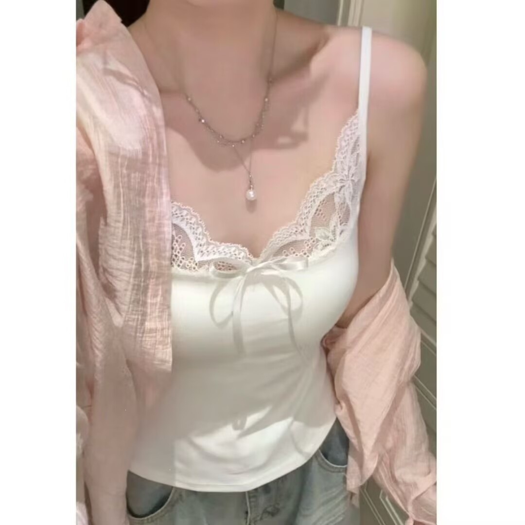 Irina Breathable V-Neck Comfortable All-In-One Summer Vest with Chest Pads, Lace Camisole for Outerwear, Slim Fit for Women