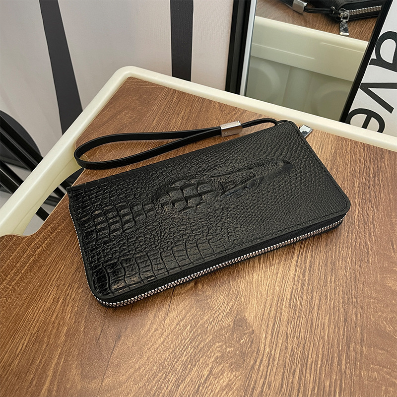 New-style men's wallet, crocodile-patterned clutch, long multi-functional handbag, men's card-and-cash integrated wallet, card holder
