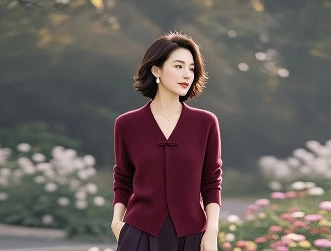 独特漂亮小个子国风减龄酒红色针织衫半身裙子2025年新款女装套装|undefined