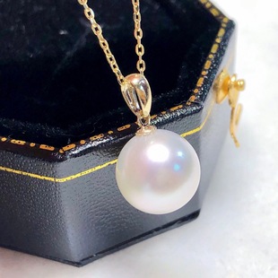 Simple 18K Gold Natural Pearl Pendant Edison akoya White Pearl Necklace Round Leather Light