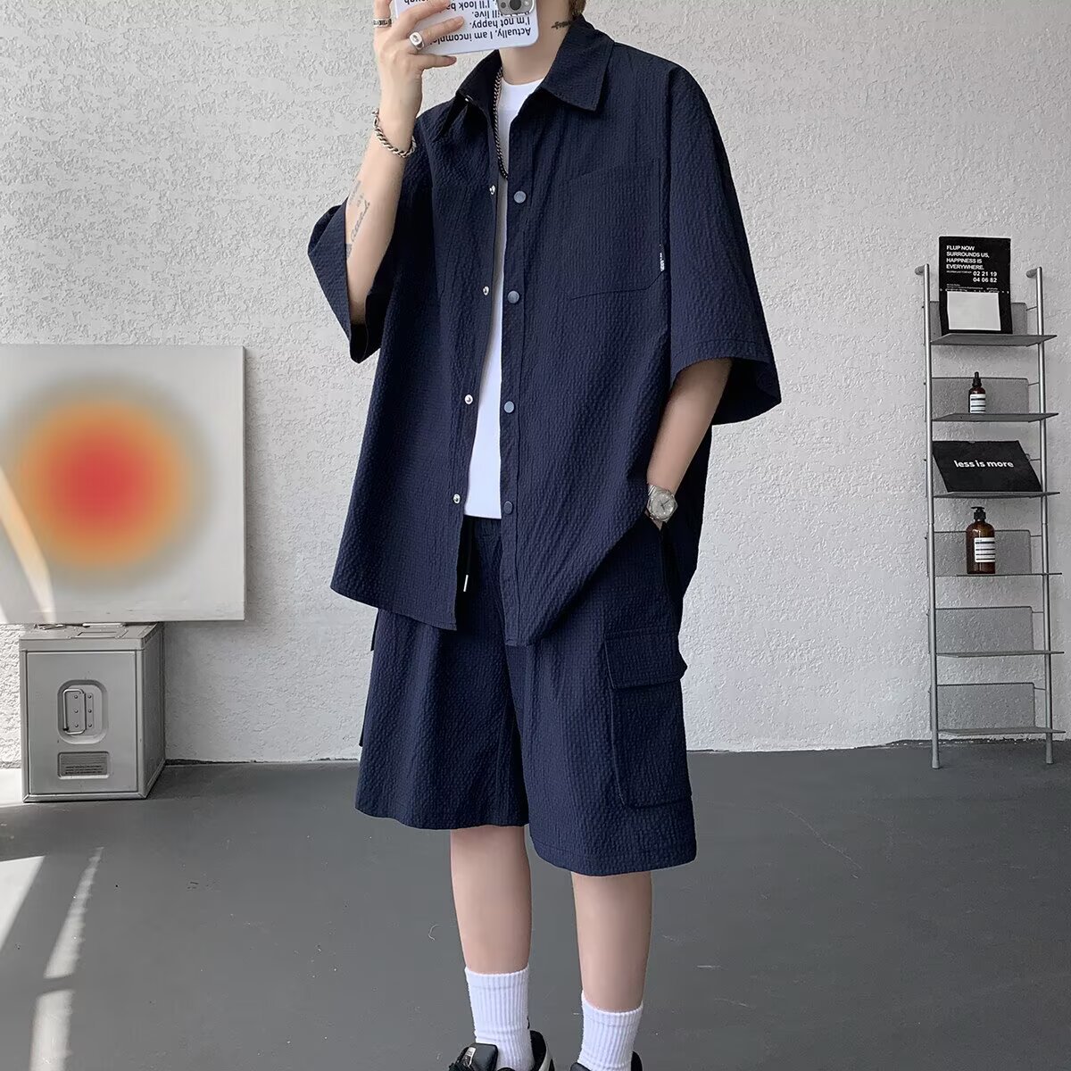Men's Retro American Style Icesilk Set | Quick-Dry Workout Short Sleeve & Shorts | Athletic Casual Two-Piece Outfit_voghion.com